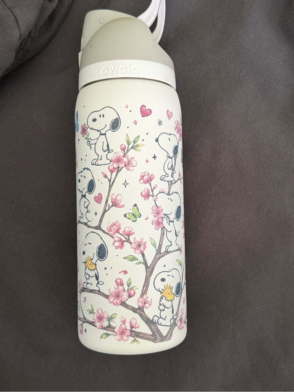 Snoopy Cherry Blossom Insulated Bottle - White with Pink Floral